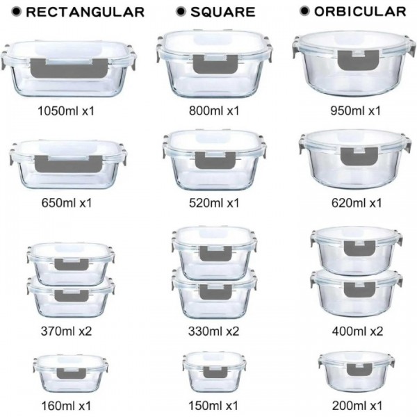 stusgo 30 Pas Glass Storage Containers with Lids, BPA Free，Reusable (15 Pcs grey)