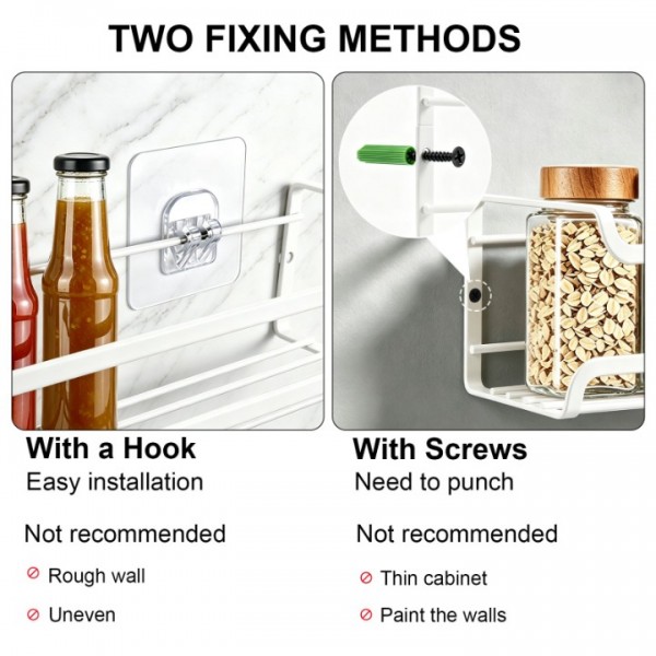 stusgo 4-Tier Spice Rack Organizer for Cabinet Door, Wall Mount with Adhesive or Screws, White