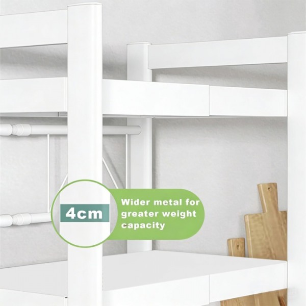 stusgo Extendable Microwave Shelf, Adjustable Toaster Oven Rack Kitchen Counter Top Organizer Stand, 3-Tier with 6 Hooks,110 lbs Weight Capacity, white