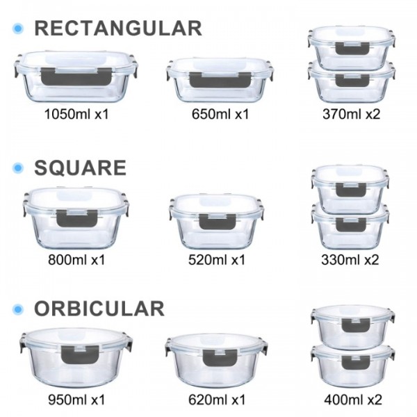 stusgo 24 Pack Glass Food Storage Containers with lids, Airtight Leak Glass Meal Prep Glass Containers, 3 Size Lunch Glass Containers, BPA Free,Reusable for Kitchen Organization (12Pcs Grey)