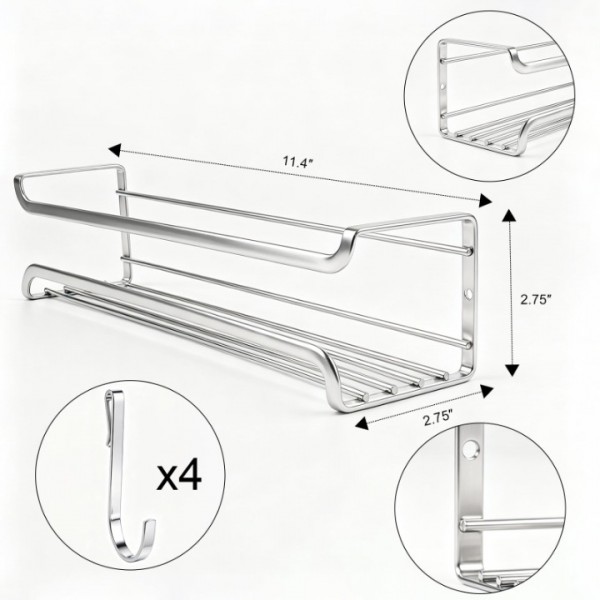 stusgo 4-Tier Spice Rack Organizer for Cabinet Door, Wall Mount with Adhesive or Screws, Silver