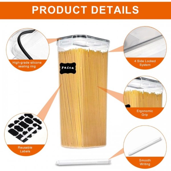 stusgo 4 Pcs 2.8L Airtight Food Storage Containers Set with Lids, Includes Spoons, Labels and a Pen