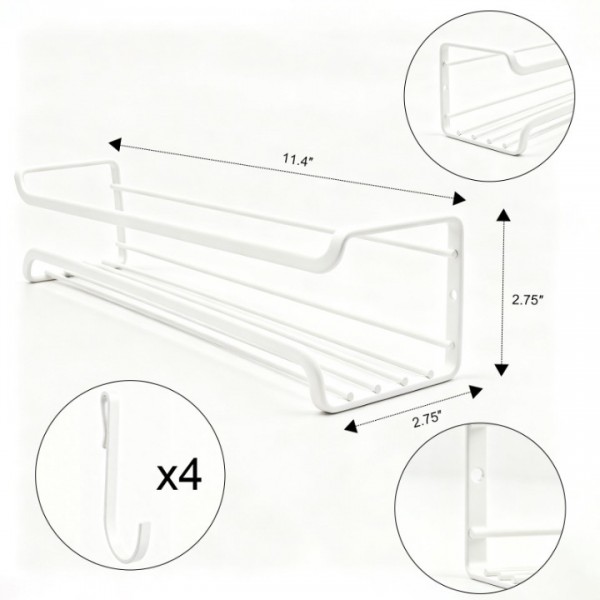 stusgo 4-Tier Spice Rack Organizer for Cabinet Door, Wall Mount with Adhesive or Screws, White