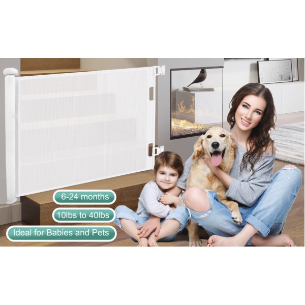 stusgo Retractable Baby Gate 33"x71"- Safety Mesh Baby Gate/Dog Gate, 33inch Tall and Extends up to 71inch Wide for Stairs, Doorways, Hallways, Banisters Indoor and Outdoor (White)