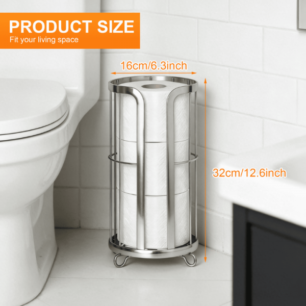 stusgo Freestanding Toilet Paper Holder with Storage, Modern Toilet Paper Storage Stand & Bathroom Toilet Paper Holder Stand, Holds Large Rolls（sliver）