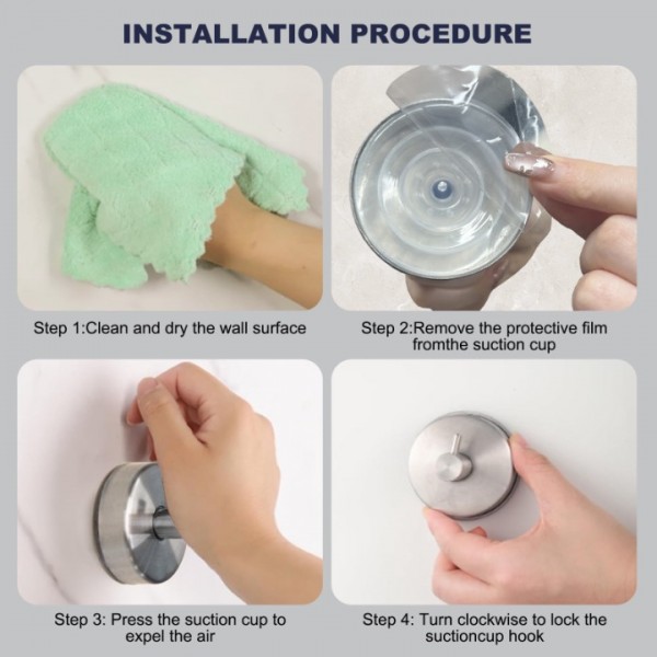 stusgo 4 Pack Towel Hooks Suction Cup Hooks for Bathroom Rustproof No Drill Hooks(Silver)