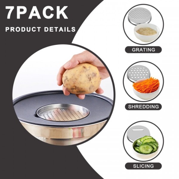 stusgo 7 Pcs Mixing Bowls with Lids （5、4、3、2、1.5、1、0.75Q），21 Pcs Stainless Steel Mixing Bowls Set-Black