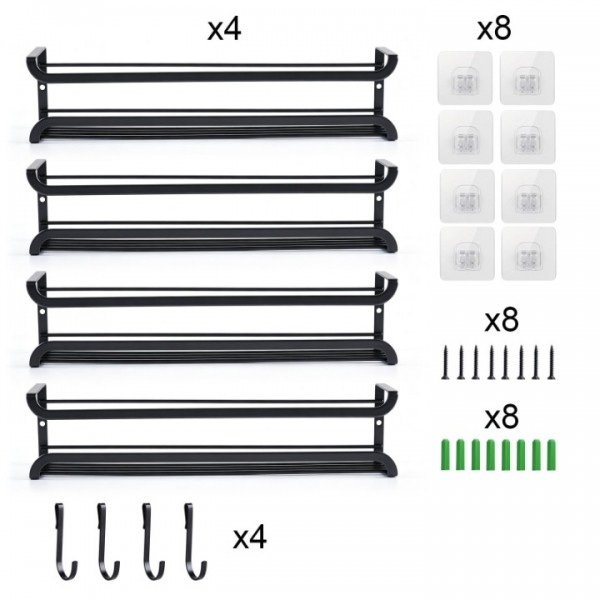 stusgo 4-Tier Spice Rack Organizer for Cabinet Door, Wall Mount with Adhesive or Screws, Black
