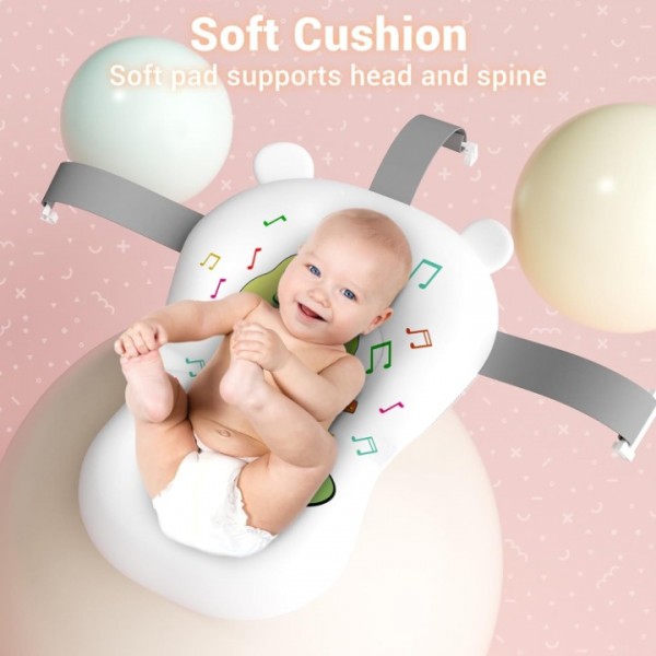 stusgo Collapsible Baby Bathtub, Plastic Frog Baby Bath Tub with Soft Cushion & Thermometer（Pink）