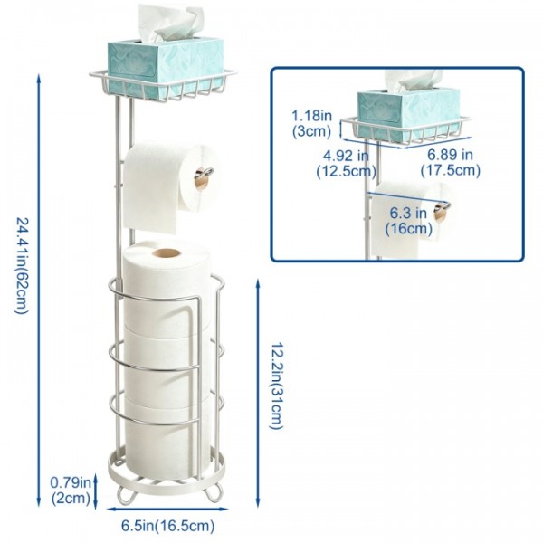 stusgo Free Standing Toilet Paper Holder with Storage, Detachable Toilet Paper Roll Holder Stand with Shelf,Support at Four Corners, Silver