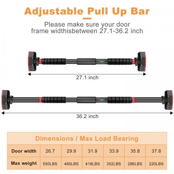 stusgo Pull Up Bar for Doorway, Home Indoor Chin Up Bar with No Screws, No Punching Adjustable Width Pull Up Bar[69-92cm], Strength Training Equipment Pullup Bar for Home Gym Upper Body Workout