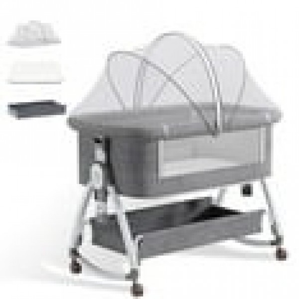 stusgo 5-in-1 Folding Baby Bassinet ,6 Height Adju...