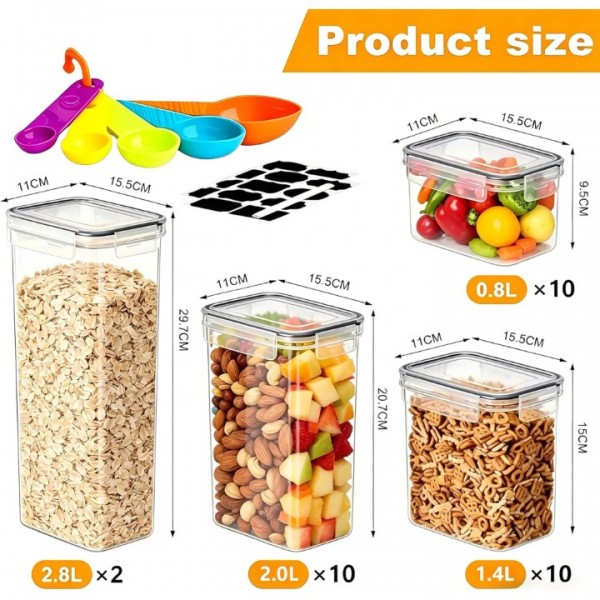 stusgo 32 Pack Airtight Food Storage Containers with Lids, Includes Spoons, Labels and a Pen