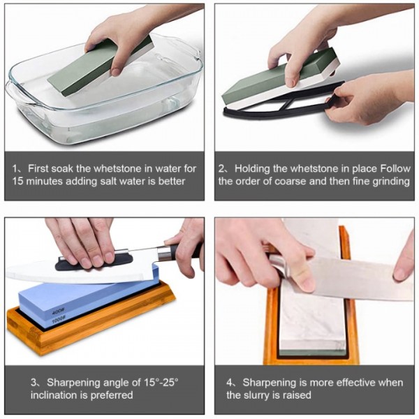 stusgo Knife Sharpening Stone Set - 2 Side Grit 400/1000 3000/8000 Kitchen Knife Sharpener Stone Includes Non-Slip Rubber Bases