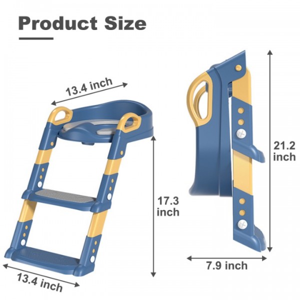 stusgo Potty Training Seat with Step Stool Ladder, Potty Training Toilet for Kids Boys Girls,Comfortable Safe Potty Seat with Anti-Slip Pads Folding Ladder(Blue)