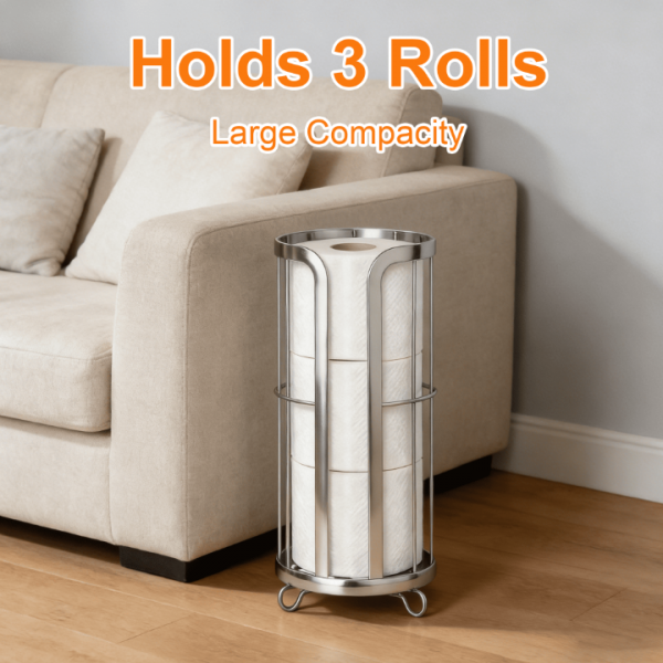 stusgo Freestanding Toilet Paper Holder with Storage, Modern Toilet Paper Storage Stand & Bathroom Toilet Paper Holder Stand, Holds Large Rolls（sliver）