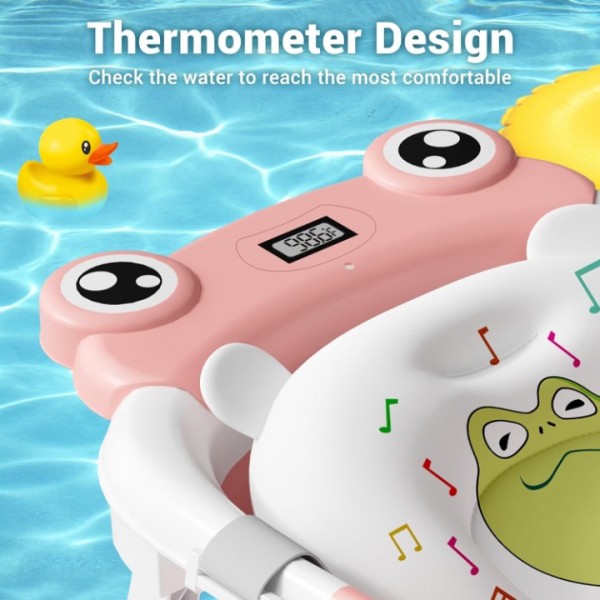 stusgo Collapsible Baby Bathtub, Plastic Frog Baby Bath Tub with Soft Cushion & Thermometer（Pink）