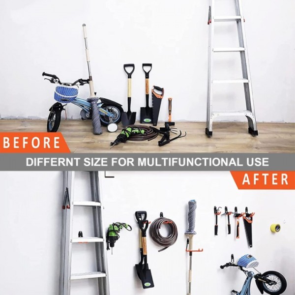 stusgo 12 Pack Garage Hooks Heavy Duty, Utility Steel Garage Storage Hooks, Wall Mount Tool Organizer for Hanging Garden Tools, Ladders and Bulky Items (Orange)