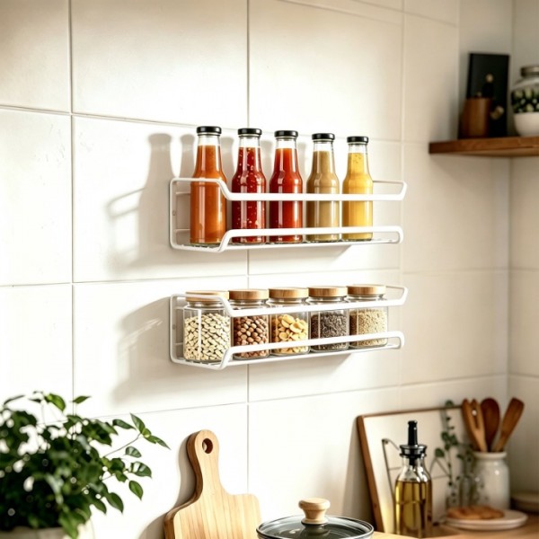 stusgo 4-Tier Spice Rack Organizer for Cabinet Door, Wall Mount with Adhesive or Screws, White