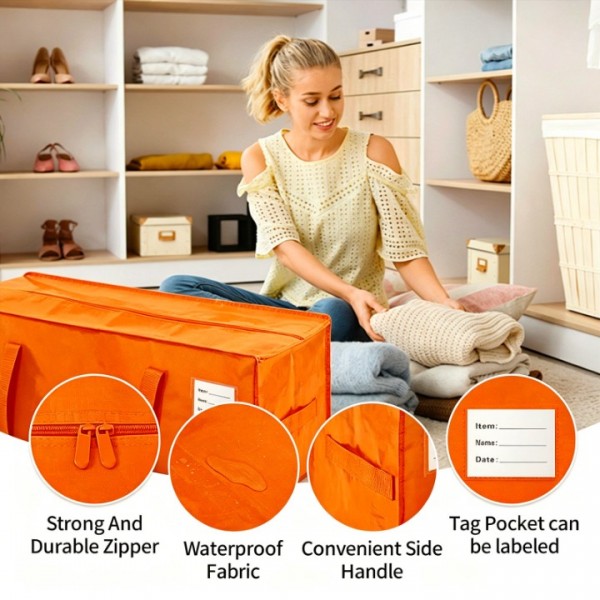 stusgo 12 Pack Extra Large Moving Bags Heavy Duty with Zippers & Carrying Handles, Moving Boxes Alternative, Packing Supplies, Large Storage Bags Totes for Space Saving(Orange)