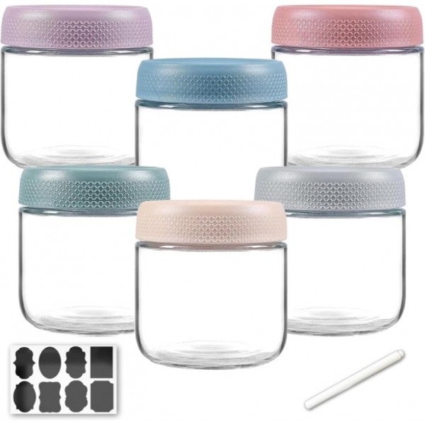 6 Pack 16 oz Overnight Oats Container Jar with Scr...