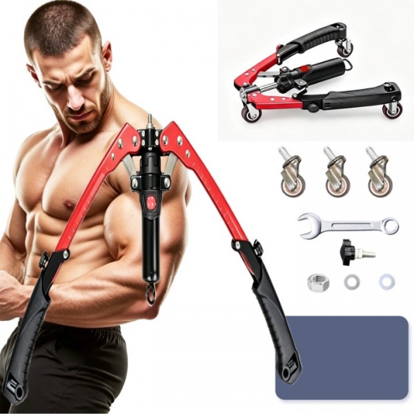 stusgo 3-in-1 Hydraulic Power Twister Arm Trainer with Ab Roller Wheel, Adjustable Chest and Arm Exerciser 22-440 lbs, Compact Strength Training Machine for Home Gym(Backpack &Pad Included,Red)