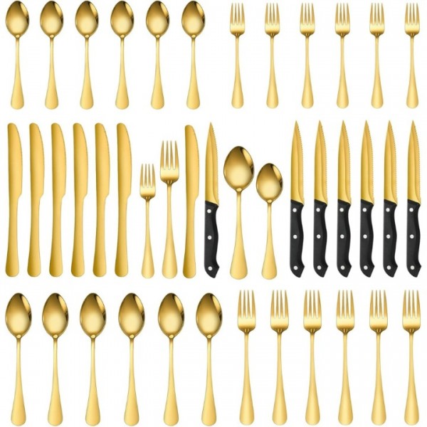 36 Pieces Gold Silverware Sets Service(gold)