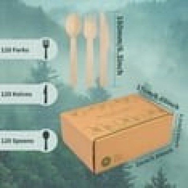 stusgo 360 Pieces Wooden Disposable Cutlery(120 Forks, 120 Spoons, 120 Knives)