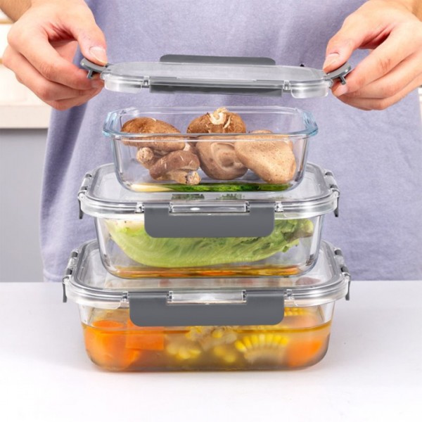stusgo 24 Pack Glass Food Storage Containers with lids, Airtight Leak Glass Meal Prep Glass Containers, 3 Size Lunch Glass Containers, BPA Free,Reusable for Kitchen Organization (12Pcs Grey)