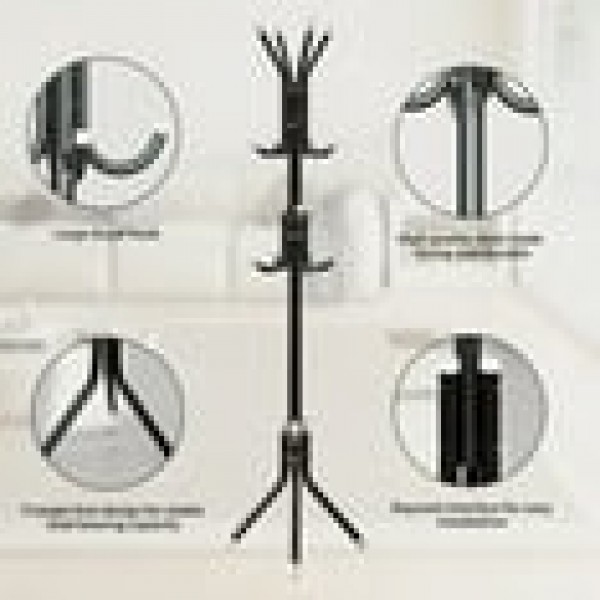 stusgo Heavy Duty Metal Standing Coat Rack, Modern Freestanding Multi-Hook Hanger for Jackets, Hats, Bags, Space Saving Sturdy Design(Black)