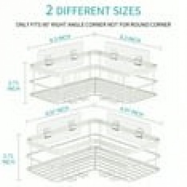stusgo 2-Shelf Shower Caddy Corner, No Drill Rustproof Stainless Steel Bathroom Shower Organizer Wall Mounted with 8 Hooks,White