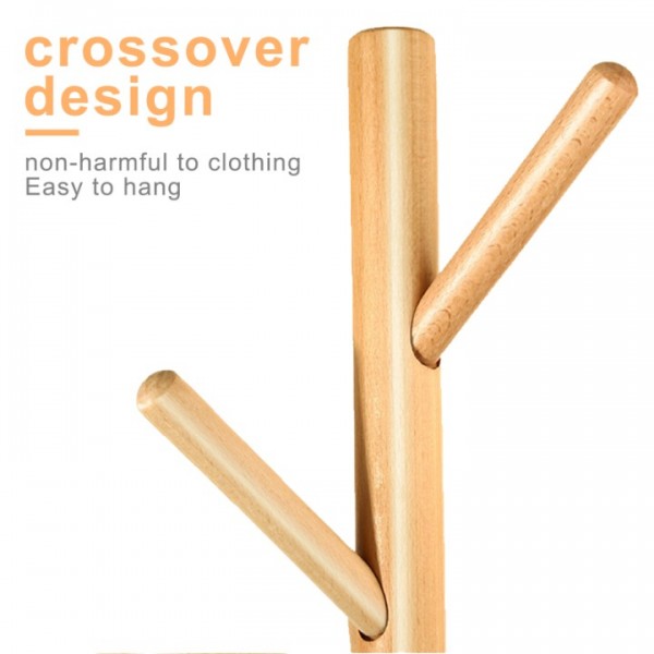 Coat Rack Freestanding,Wooden Coat Tree with 8 Hooks and 3 Adjustable Section Height for Bedroom, Hallway, Entrance,Office,Coat Hanger Percheros for Jackets Sweater Hat Bag Wigs