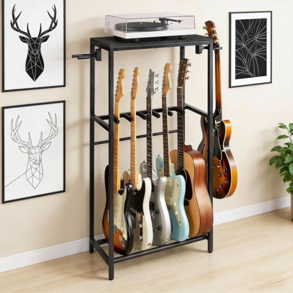 stusgo Multi Guitar Stand,Multiple Guitar Rack Holder for 7 Guitars,Guitars Display Rack with 2 Guitar Holders for Home,Stage,Studio, Black