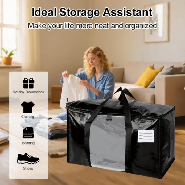 stusgo 12 Pack Extra Large Moving Bags Heavy Duty with Zippers & Carrying Handles, Moving Boxes Alternative, Packing Supplies, Large Storage Bags Totes for Space Saving(Black)