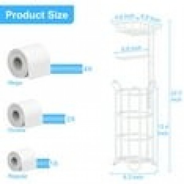 stusgo Inserted Tube Upgraded Toilet Paper Holder Free Standing, Paper Roll Dispenser with Top Storage Shelf for Bathroom-White