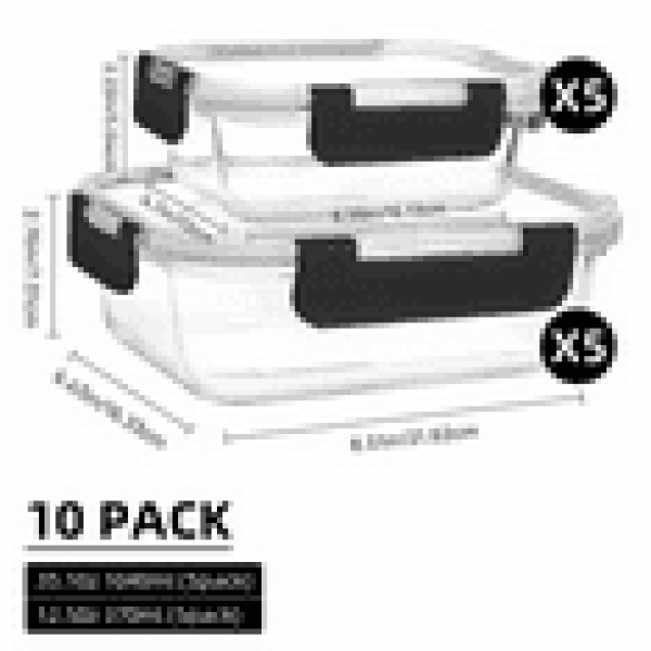 stusgo 20 Pack Glass Food Storage Containers with lids, Airtight Leak Glass Meal Prep Glass Containers, Lunch Glass Containers, BPA Free，Reusable for Kitchen Organization (10Pcs Black)