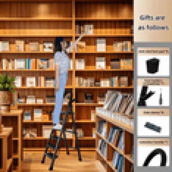 stusgo 6 Step Steel Ladder Folding Step Stool with Tool Holder for Easy Use-Black