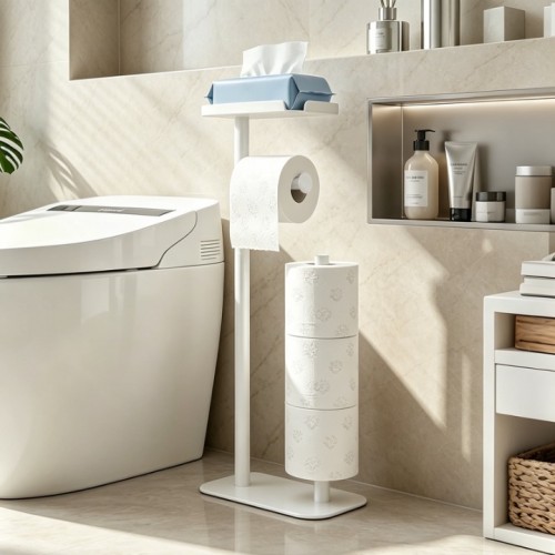 stusgo White Toilet Paper Holder Free Standing wit...