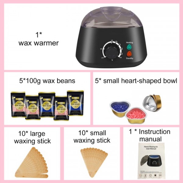stusgo Black Wax Melt Warmer Kit for Women Men Hair Removal,Waxing Kit with Wax Beans