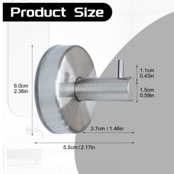 stusgo 4 Pack Towel Hooks Suction Cup Hooks for Bathroom Rustproof No Drill Hooks(Silver)