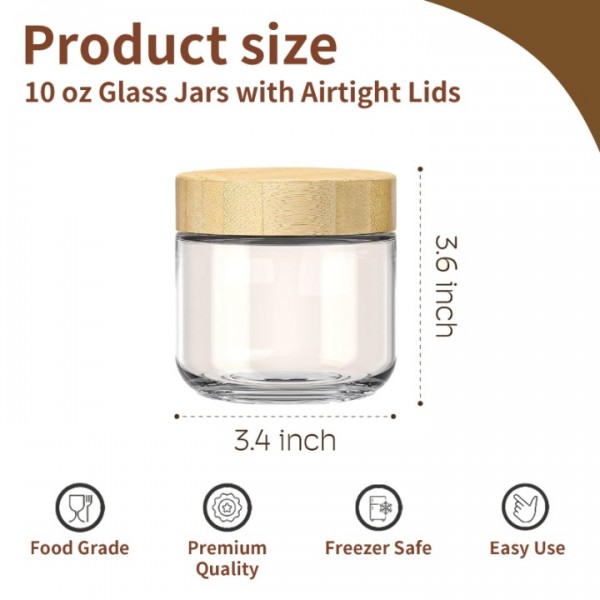 stusgo 4 Pack 10 Oz Glass Overnight Oats Containers with Bamboo Lids, Glass Overnight Oats Jars