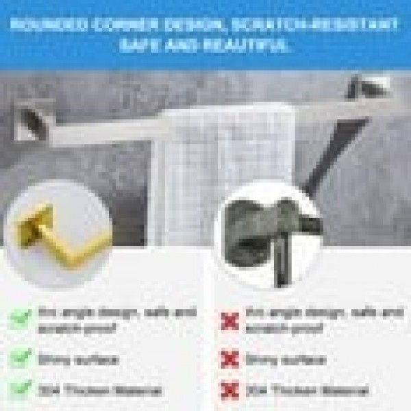 Stusgo Gold 5-Piece Square Bathroom Hardware Set- 304 Stainless Steel Bathroom Towel Holder Set