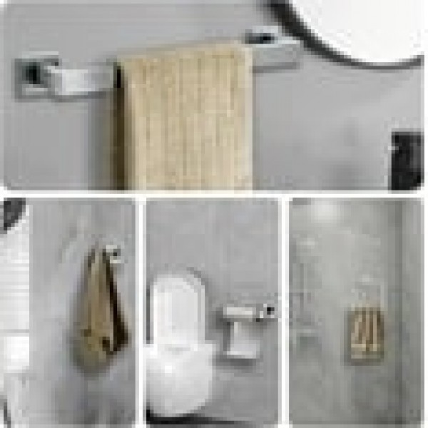 Stusgo Silver 5-Piece Square Bathroom Hardware Set - 304 Stainless Steel Bathroom Towel Holder Set
