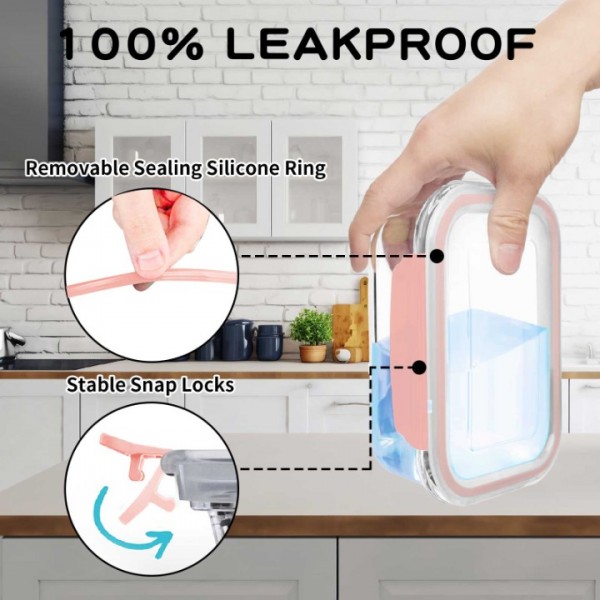 stusgo 24 Pack Glass Food Storage Containers with lids, Airtight Leak Glass Meal Prep Glass Containers, 3 Size Lunch Glass Containers, BPA Free,Reusable for Kitchen Organization (12Pcs Pink)