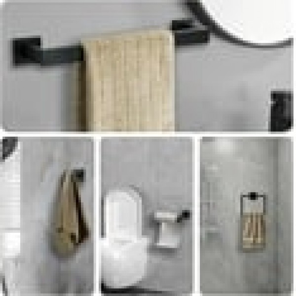 Stusgo 5-Piece Matte Black Bathroom Hardware Set - 304 Stainless Steel Bathroom Towel Holder Set
