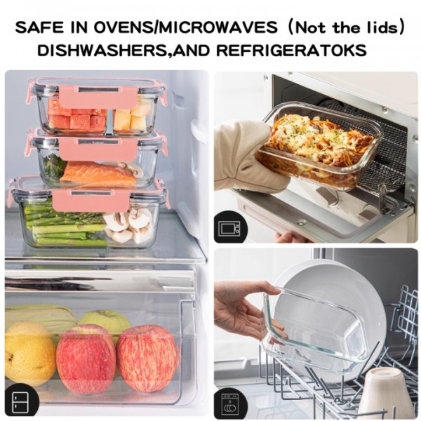 stusgo 24 Pack Glass Food Storage Containers with lids, Airtight Leak Glass Meal Prep Glass Containers, 3 Size Lunch Glass Containers, BPA Free,Reusable for Kitchen Organization (12Pcs Pink)