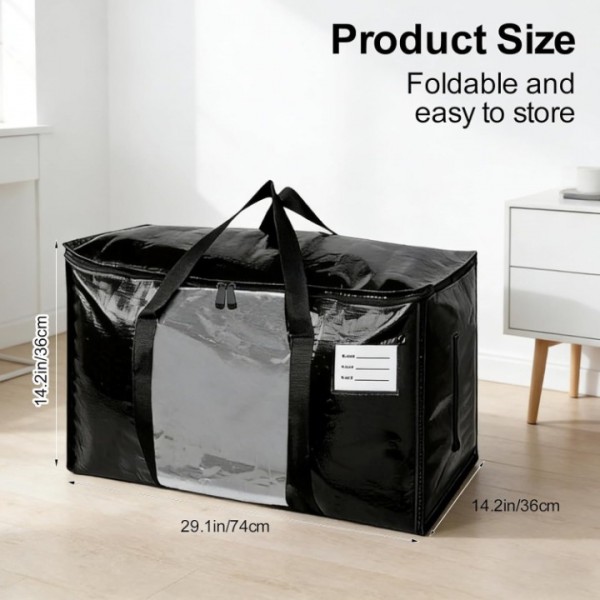 stusgo 12 Pack Extra Large Moving Bags Heavy Duty with Zippers & Carrying Handles, Moving Boxes Alternative, Packing Supplies, Large Storage Bags Totes for Space Saving(Black)