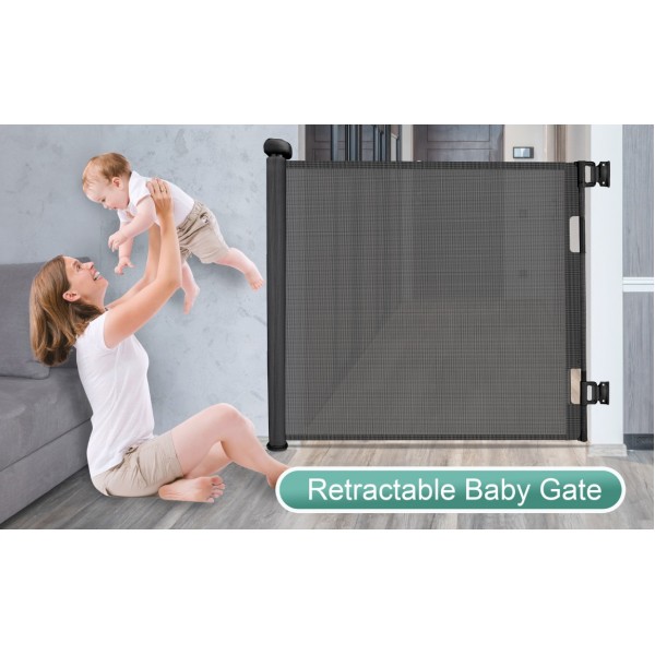 stusgo Retractable Baby Gate 33"x71"- Safety Mesh Baby Gate/Dog Gate, 33inch Tall and Extends up to 71inch Wide for Stairs, Doorways, Hallways, Banisters Indoor and Outdoor (Black)