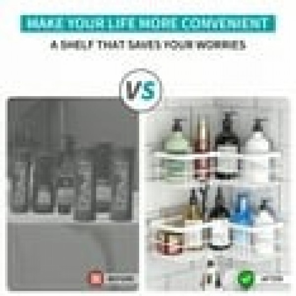 stusgo 2-Shelf Shower Caddy Corner, No Drill Rustproof Stainless Steel Bathroom Shower Organizer Wall Mounted with 8 Hooks,White