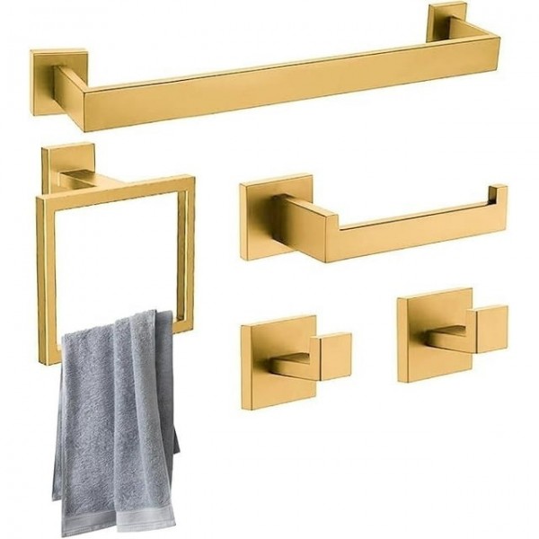 Stusgo Gold 5-Piece Square Bathroom Hardware Set- ...